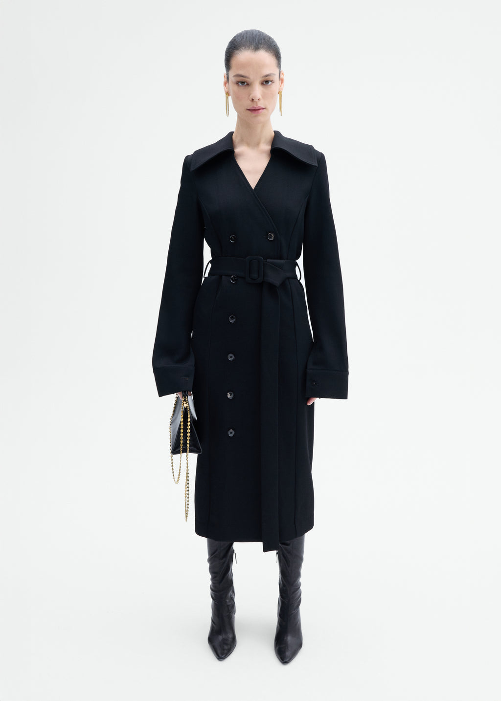 Belted Dress in Wool Twill - Black - CO