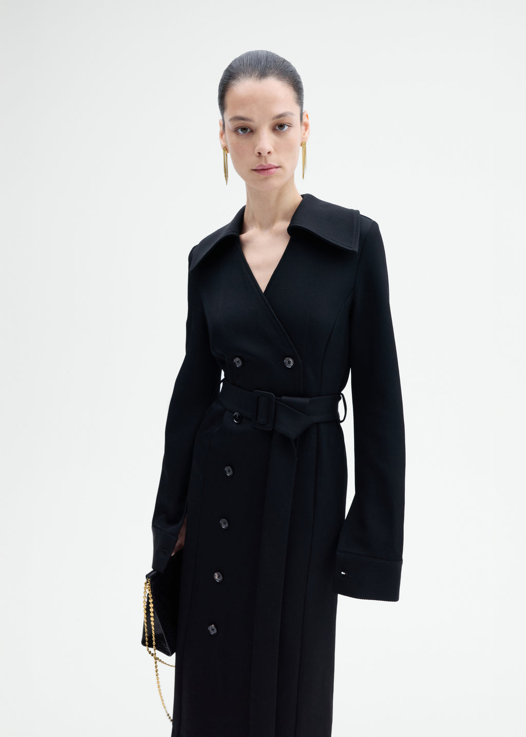 Belted Dress in Wool Twill - Black - CO