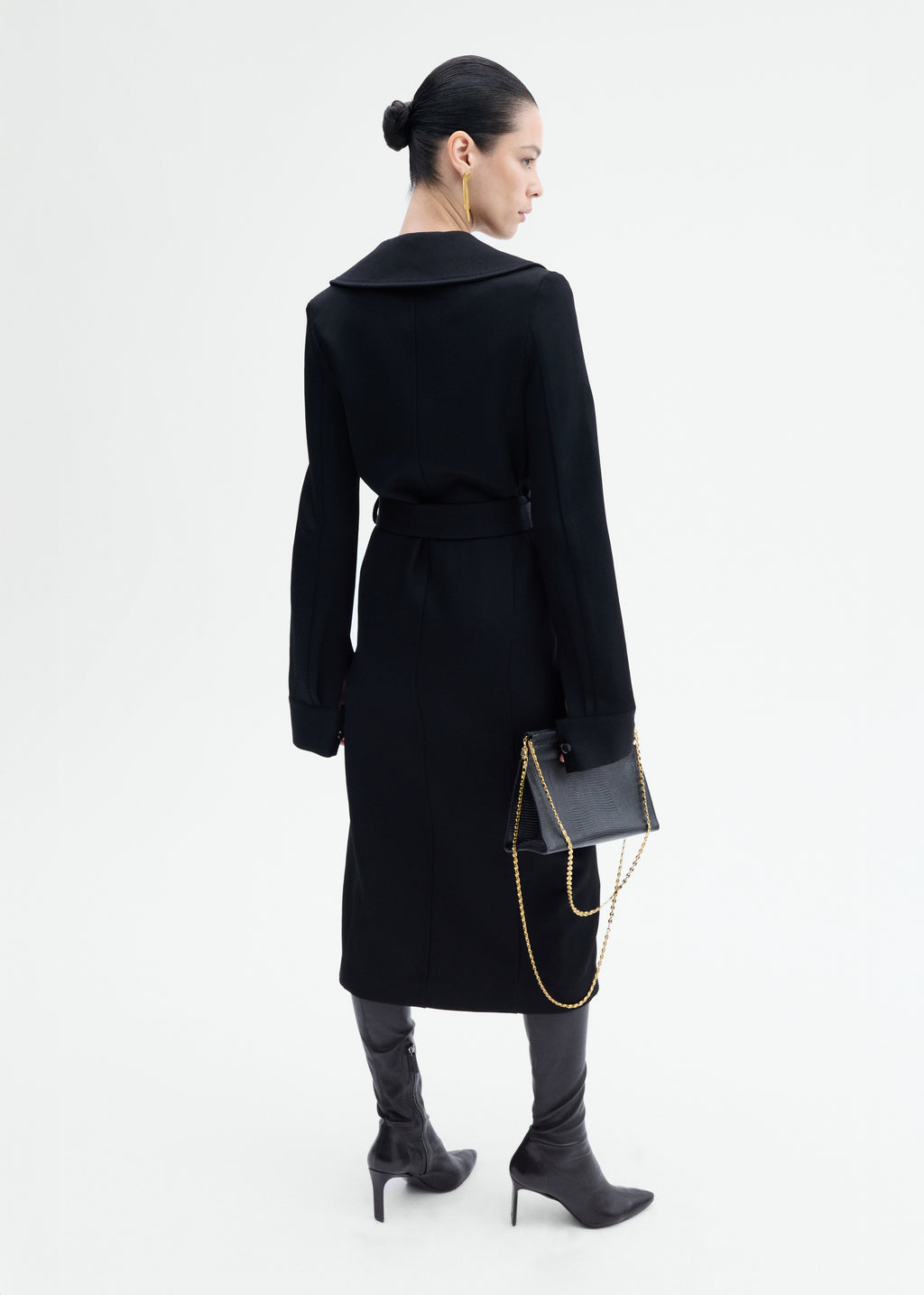 Belted Dress in Wool Twill - Black - CO