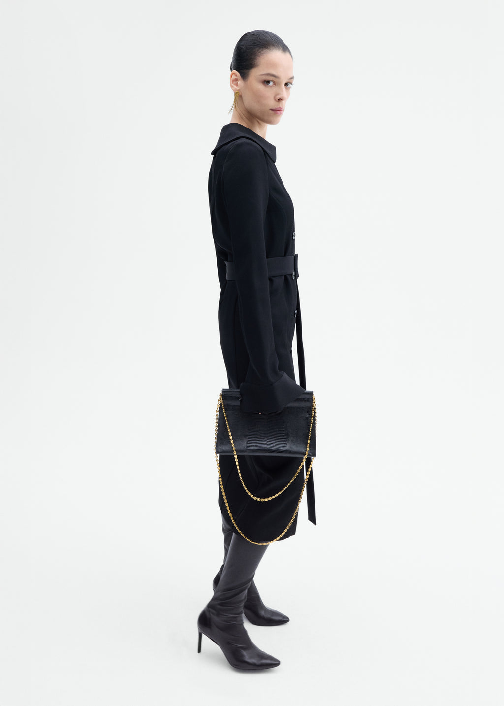 Belted Dress in Wool Twill - Black - CO