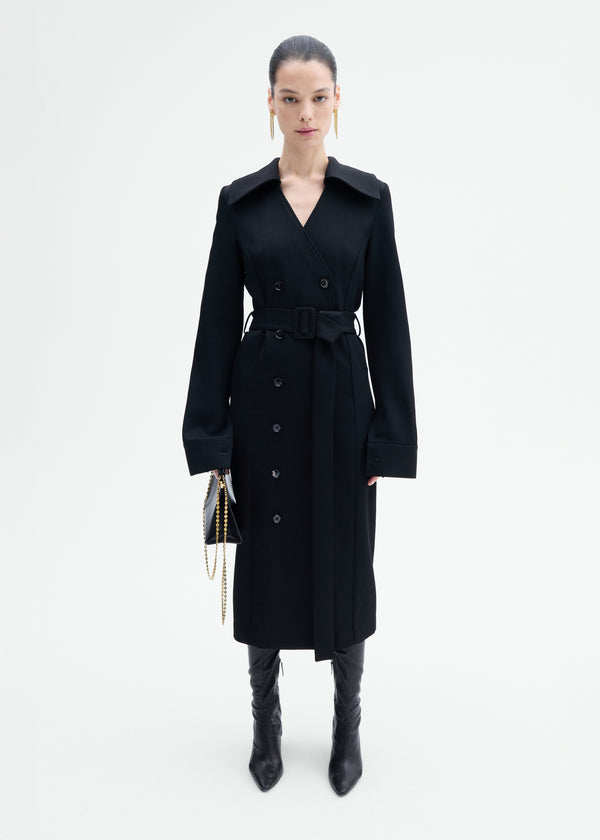 Belted Dress in Wool Twill - Black - CO