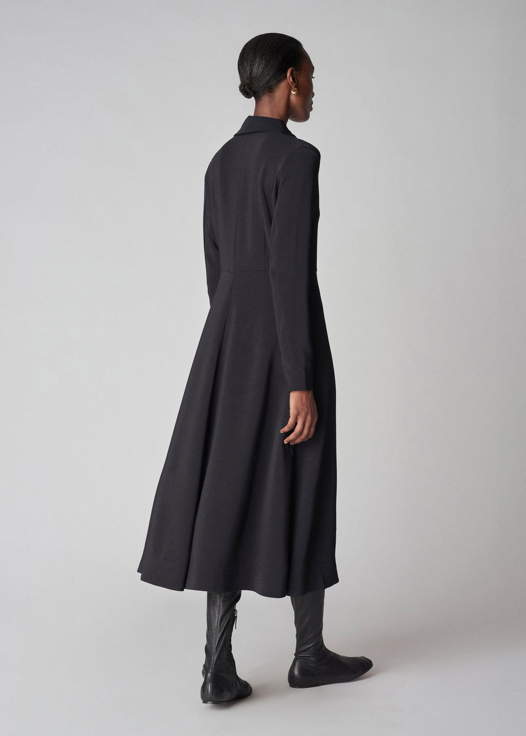 Long Sleeve Shirt Dress in Crepe  - Black - CO