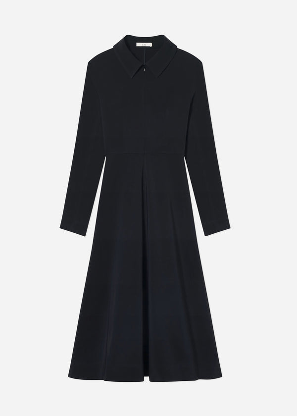 Long Sleeve Shirt Dress in Crepe -  Black - CO