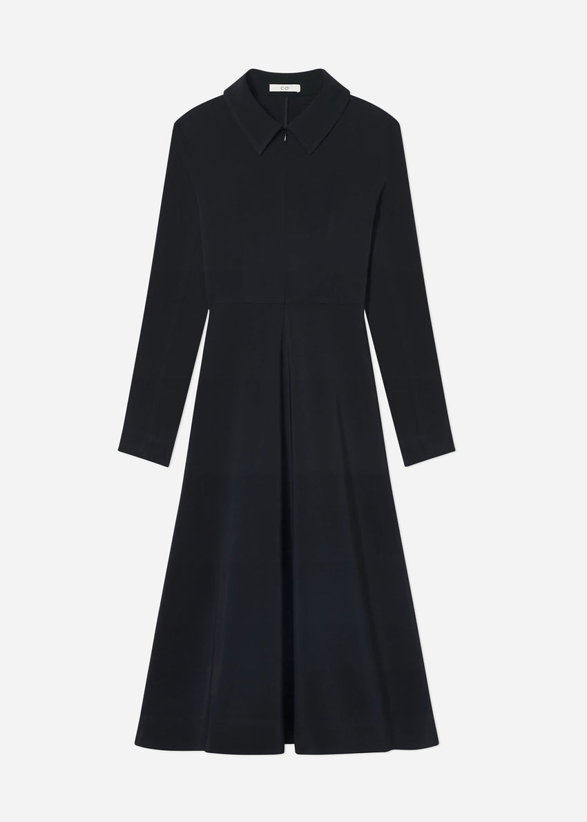 Long Sleeve Shirt Dress in Crepe - Black