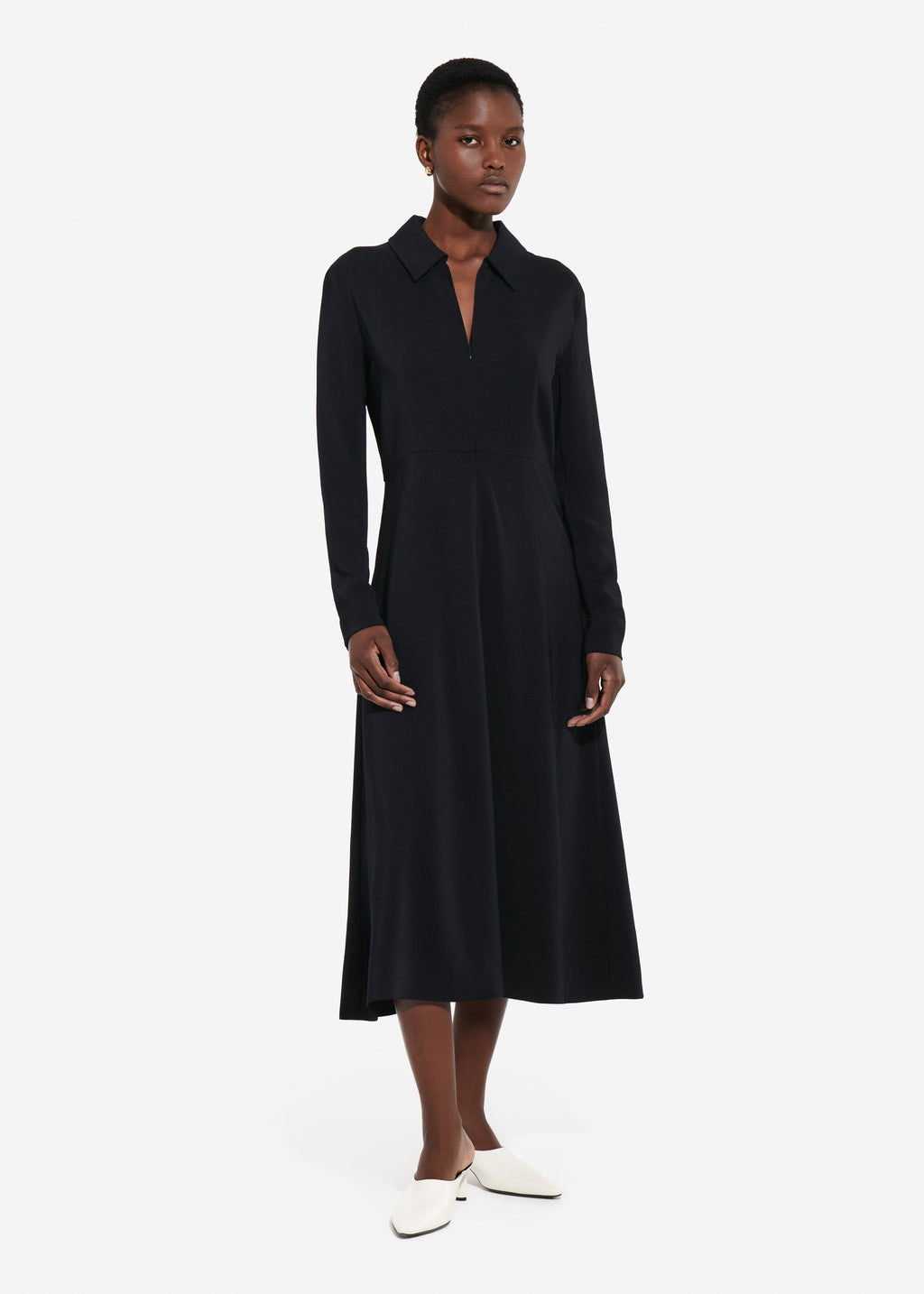 Long Sleeve Shirt Dress in Crepe -  Black - CO