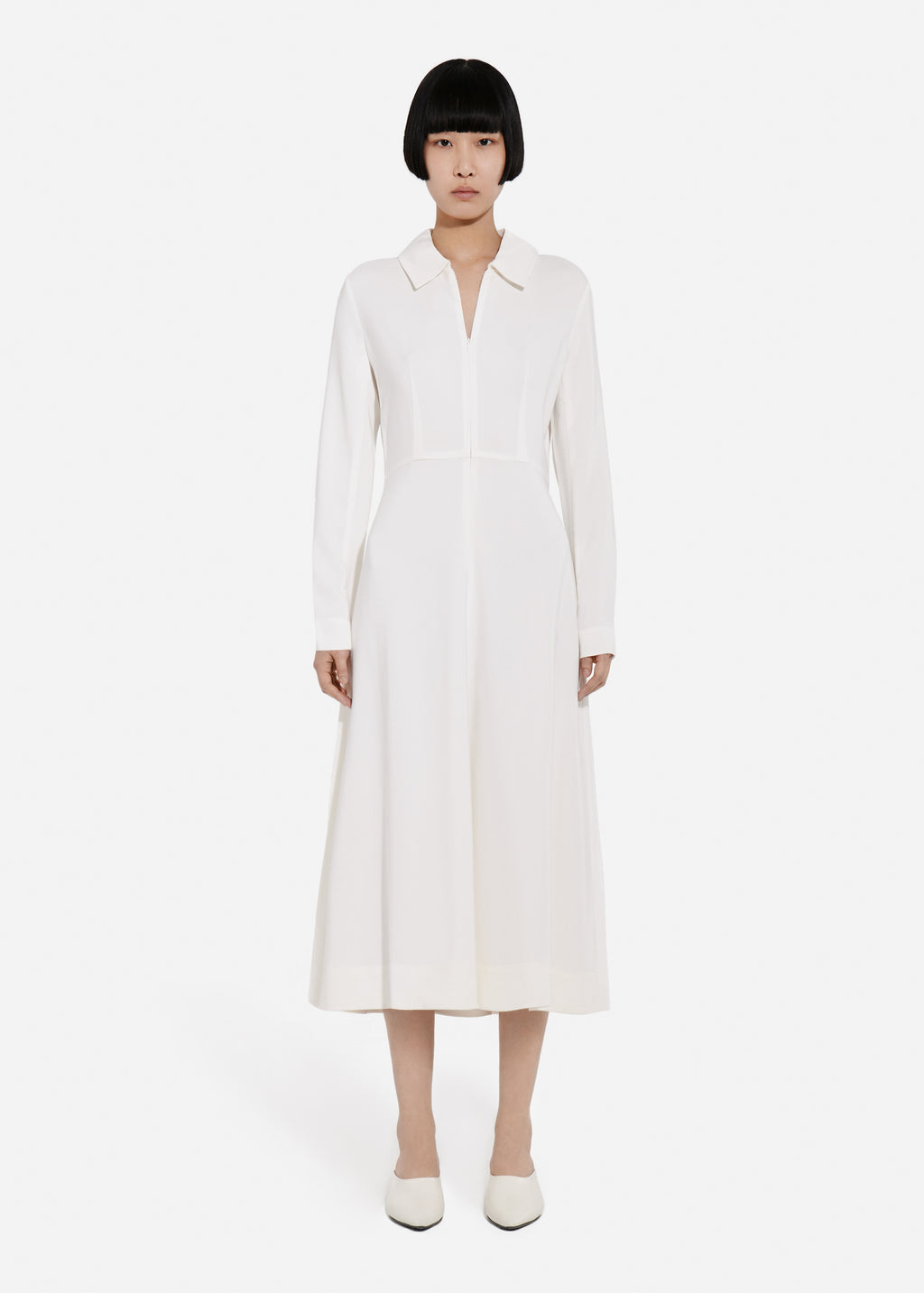 Long Sleeve Shirt Dress in Crepe - Ivory - CO