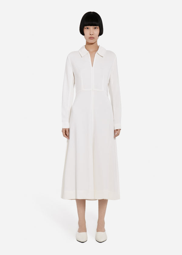 Long Sleeve Shirt Dress in Crepe - Ivory - CO