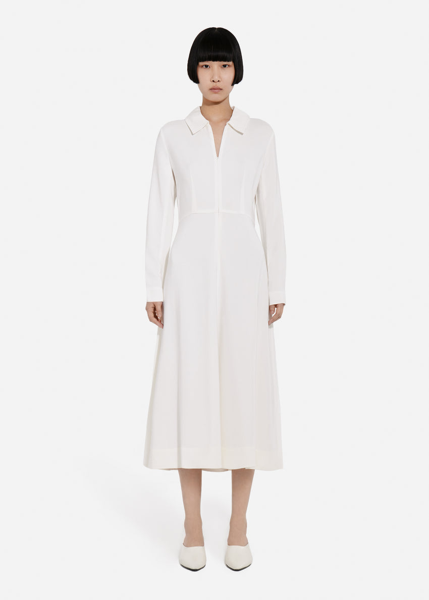 Long Sleeve Shirt Dress in Crepe - Ivory | CO Long Sleeve Shirt Dress in Crepe - Ivory | CO