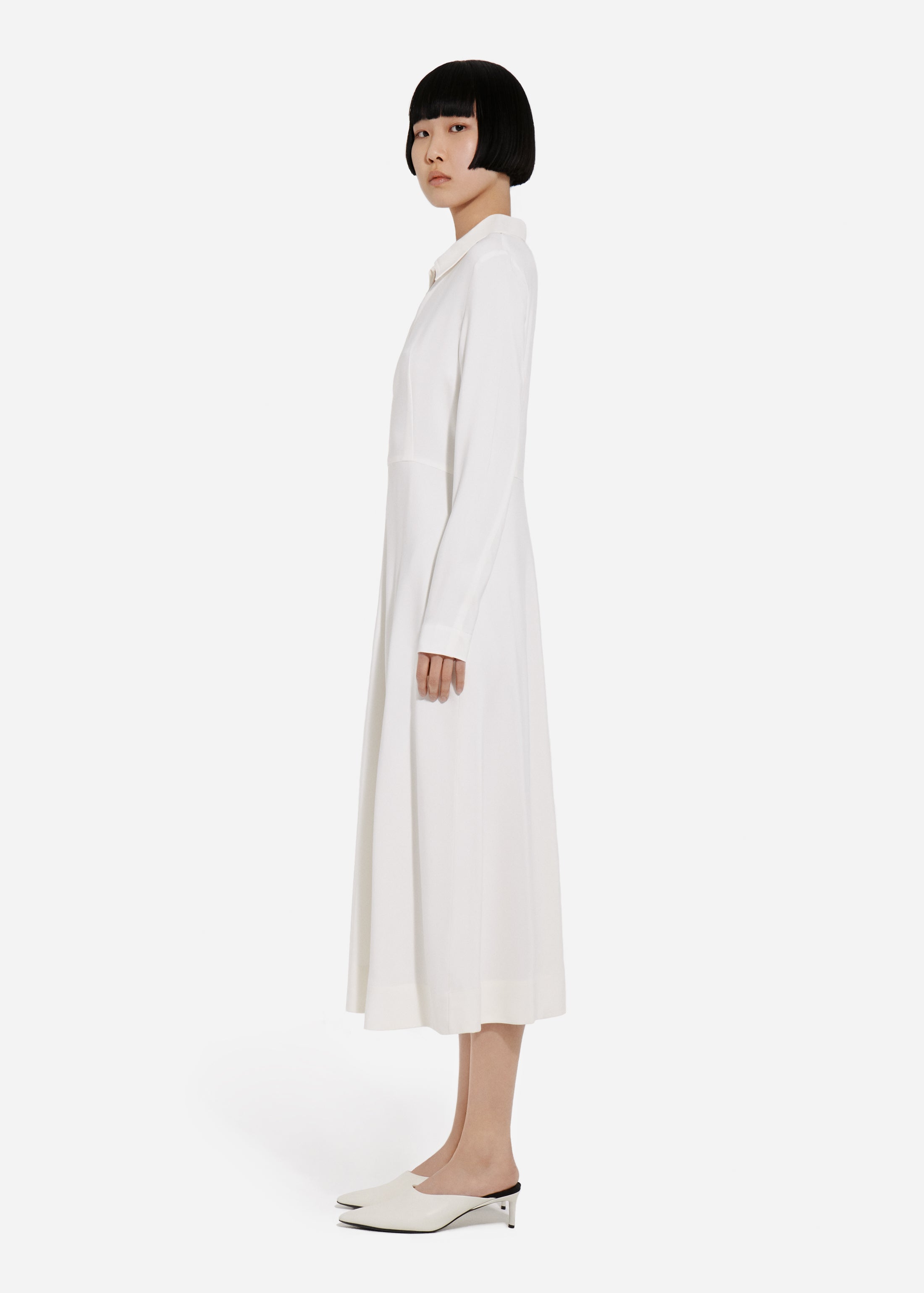 Long Sleeve Shirt Dress in Crepe - Ivory