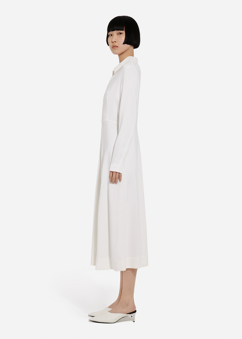 Long Sleeve Shirt Dress in Crepe - Ivory - CO