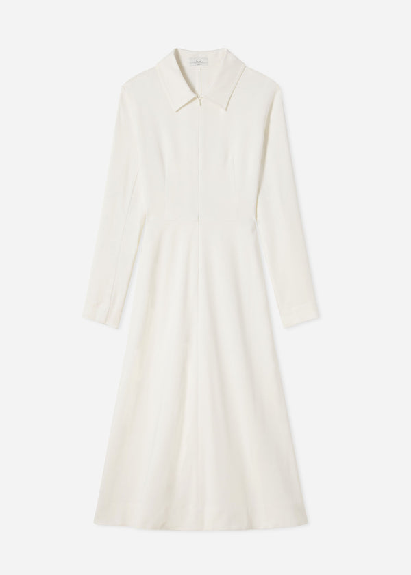 Long Sleeve Shirt Dress in Crepe - Ivory - CO