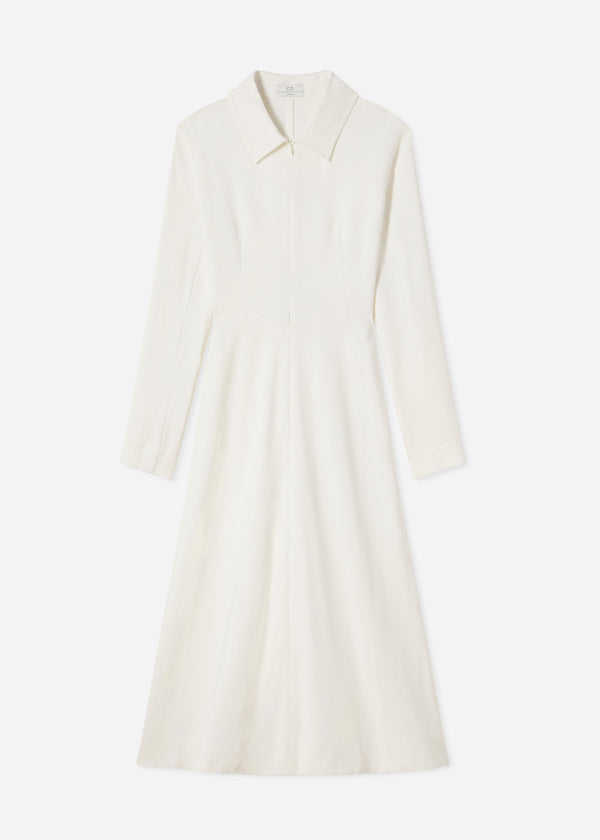 Long Sleeve Shirt Dress in Crepe - Ivory - CO