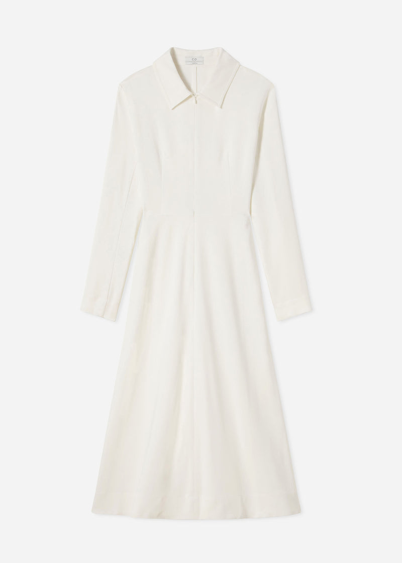 Long Sleeve Shirt Dress in Crepe - Ivory - CO