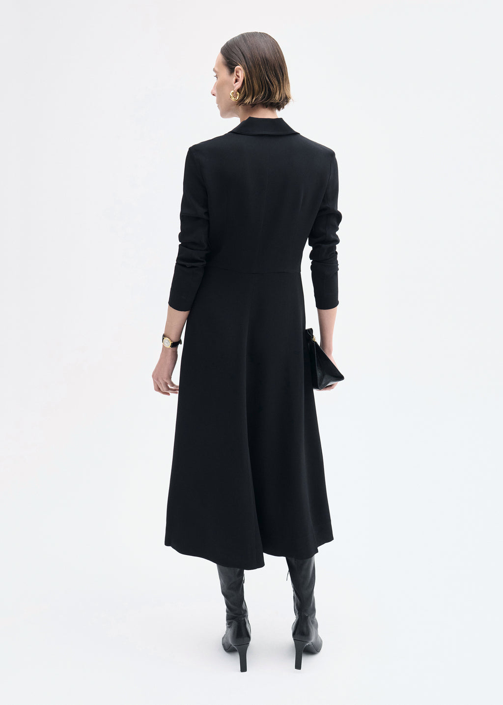 Long Sleeve Shirt Dress in Crepe -  Black - CO