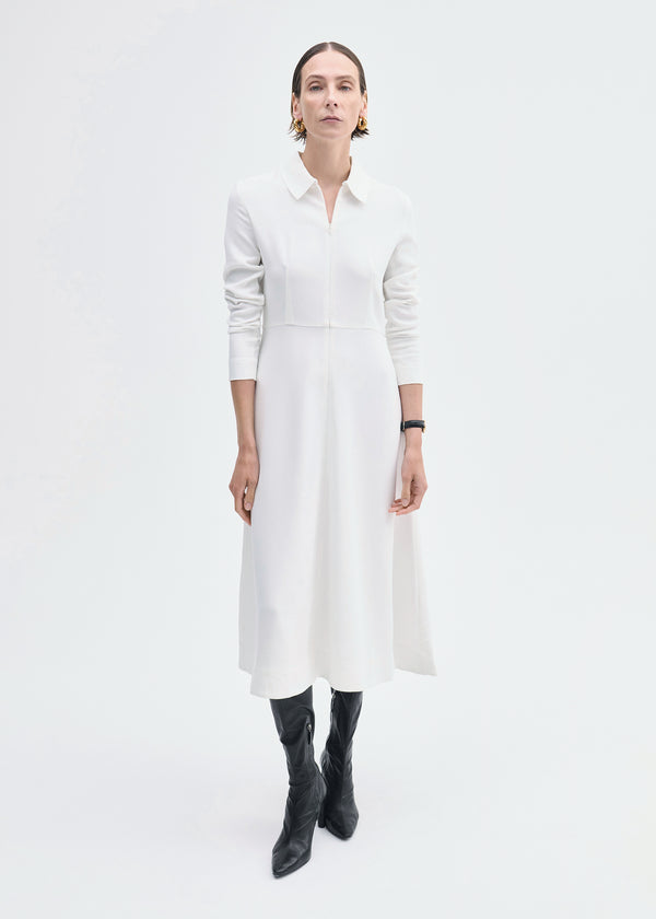 Long Sleeve Shirt Dress in Crepe - Ivory - CO