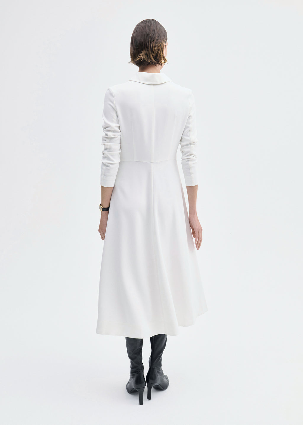 Long Sleeve Shirt Dress in Crepe - Ivory - CO