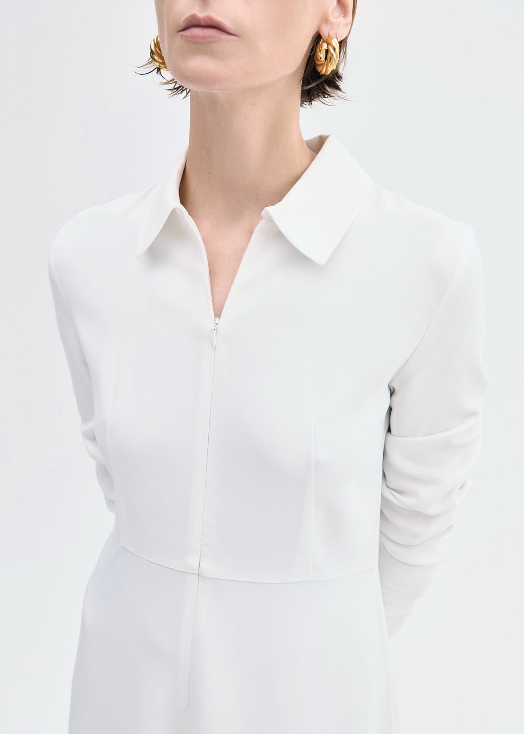 Long Sleeve Shirt Dress in Crepe - Ivory - CO