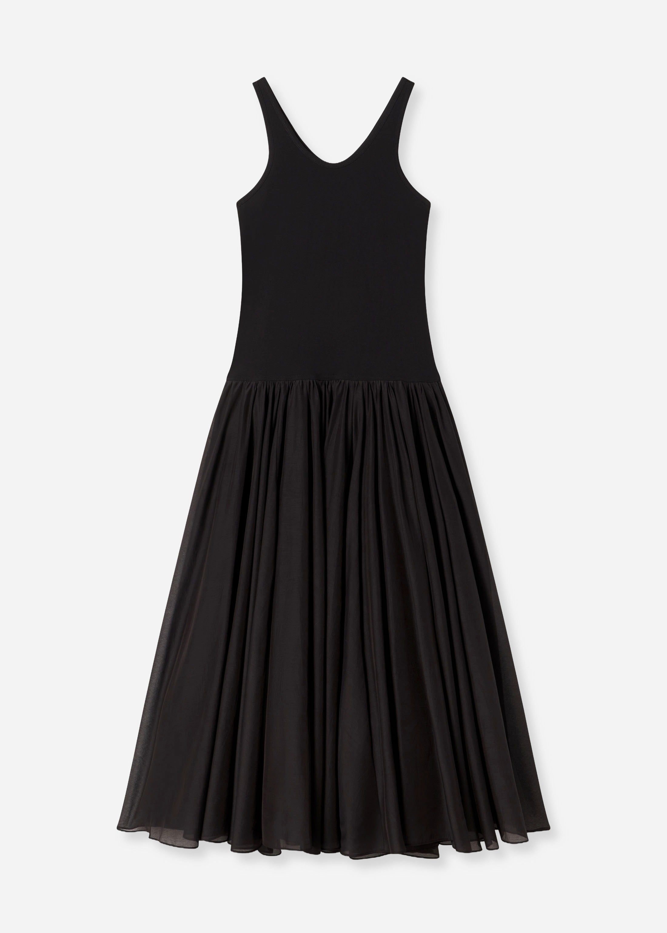 Crinoline Double Layer Dress in Cotton Silk Voile - Black