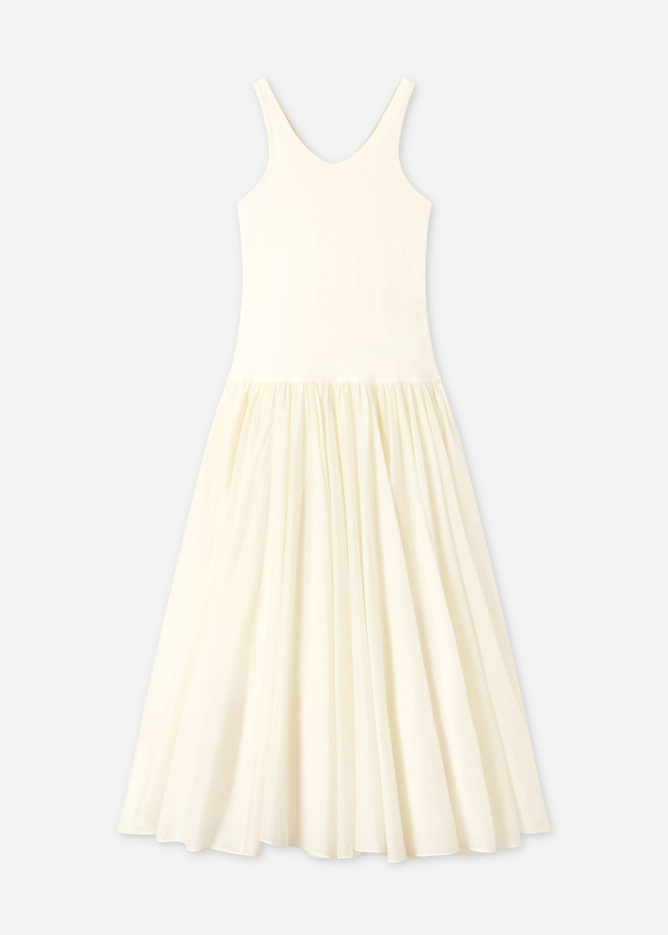 Crinoline Double Layer Dress in Cotton Silk Voile - Pearl