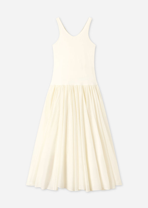 Crinoline Double Layer Dress in Cotton Silk Voile - Pearl - CO