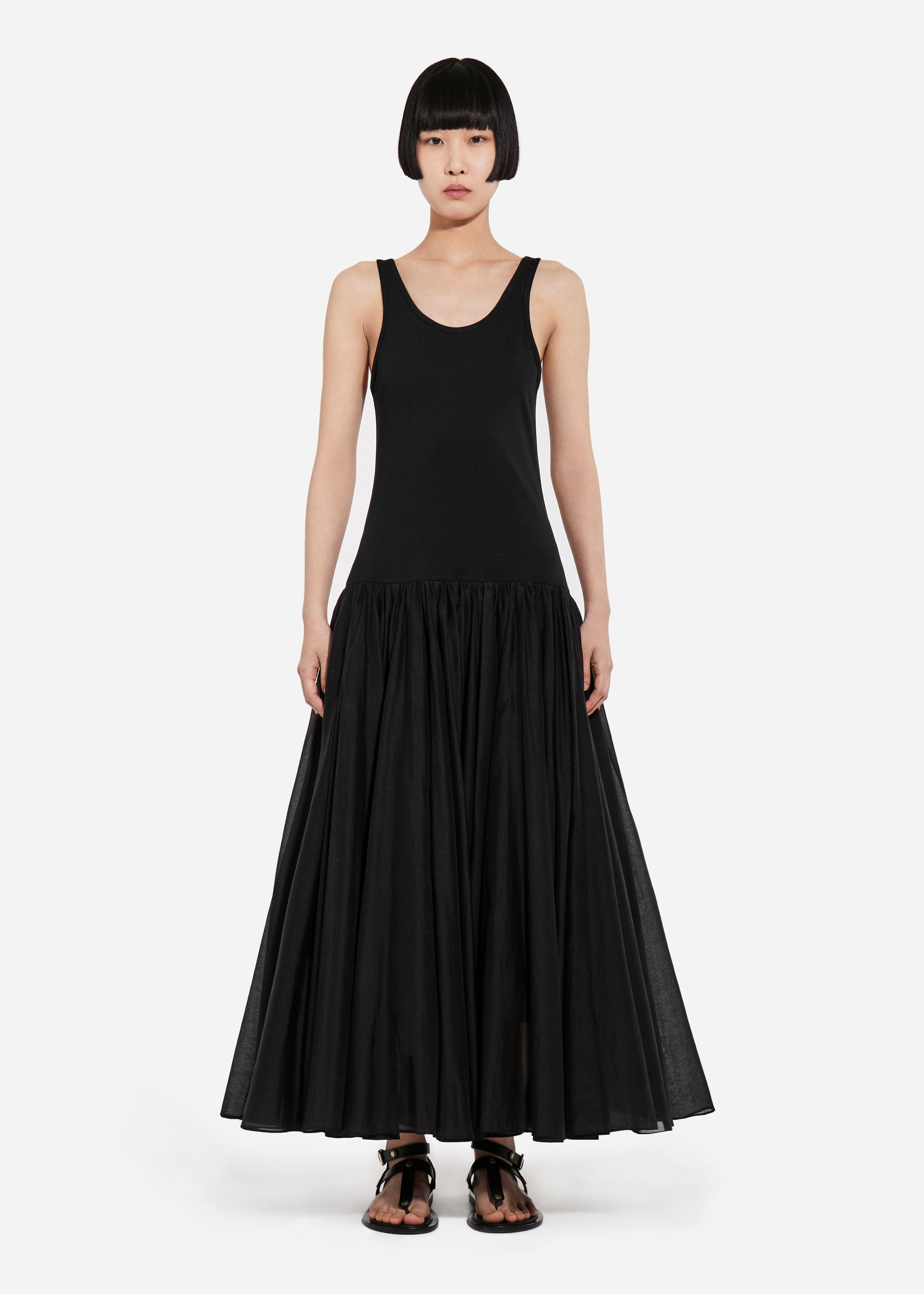 Crinoline Double Layer Dress in Cotton Silk Voile - Black