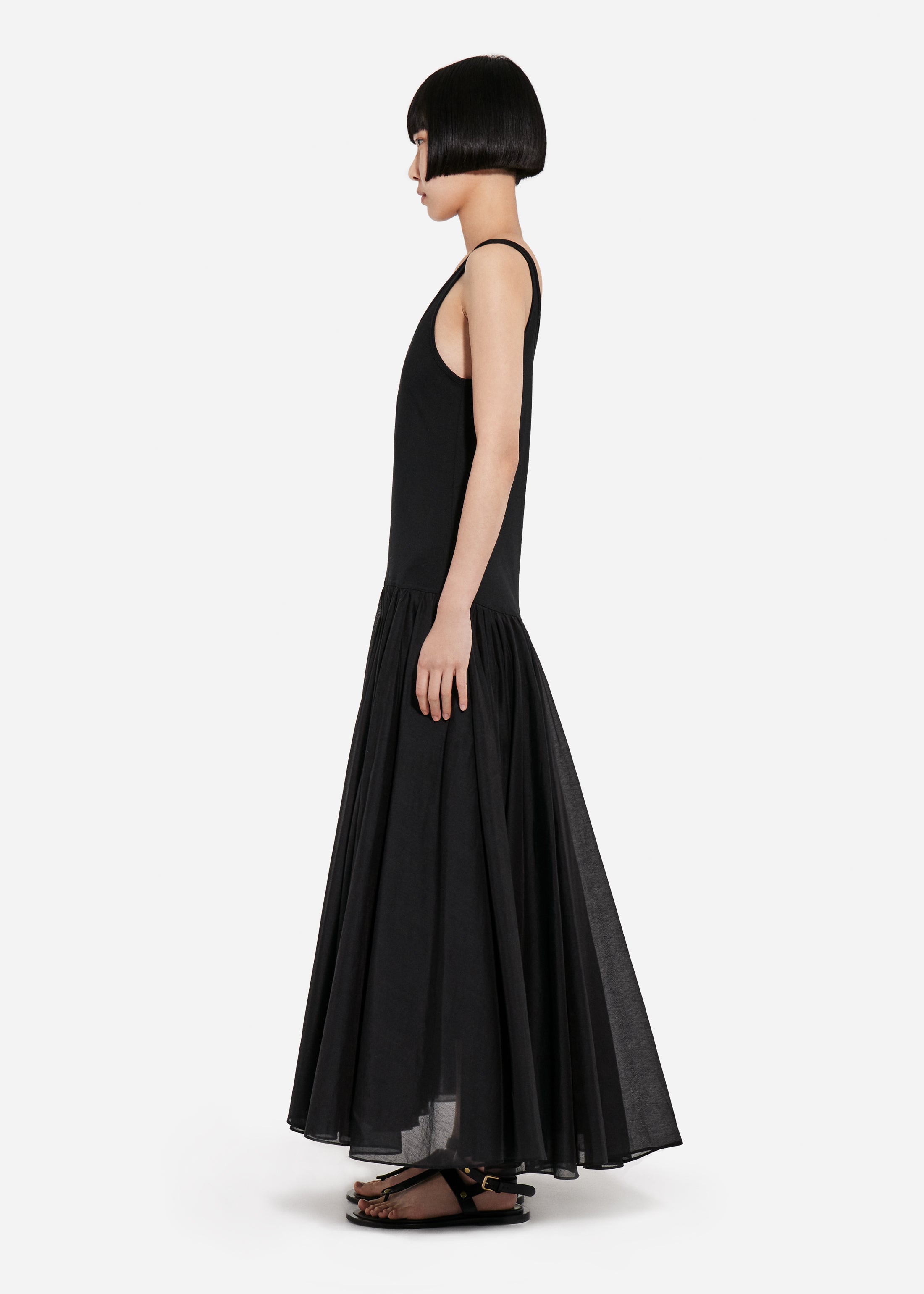 Crinoline Double Layer Dress in Cotton Silk Voile - Black