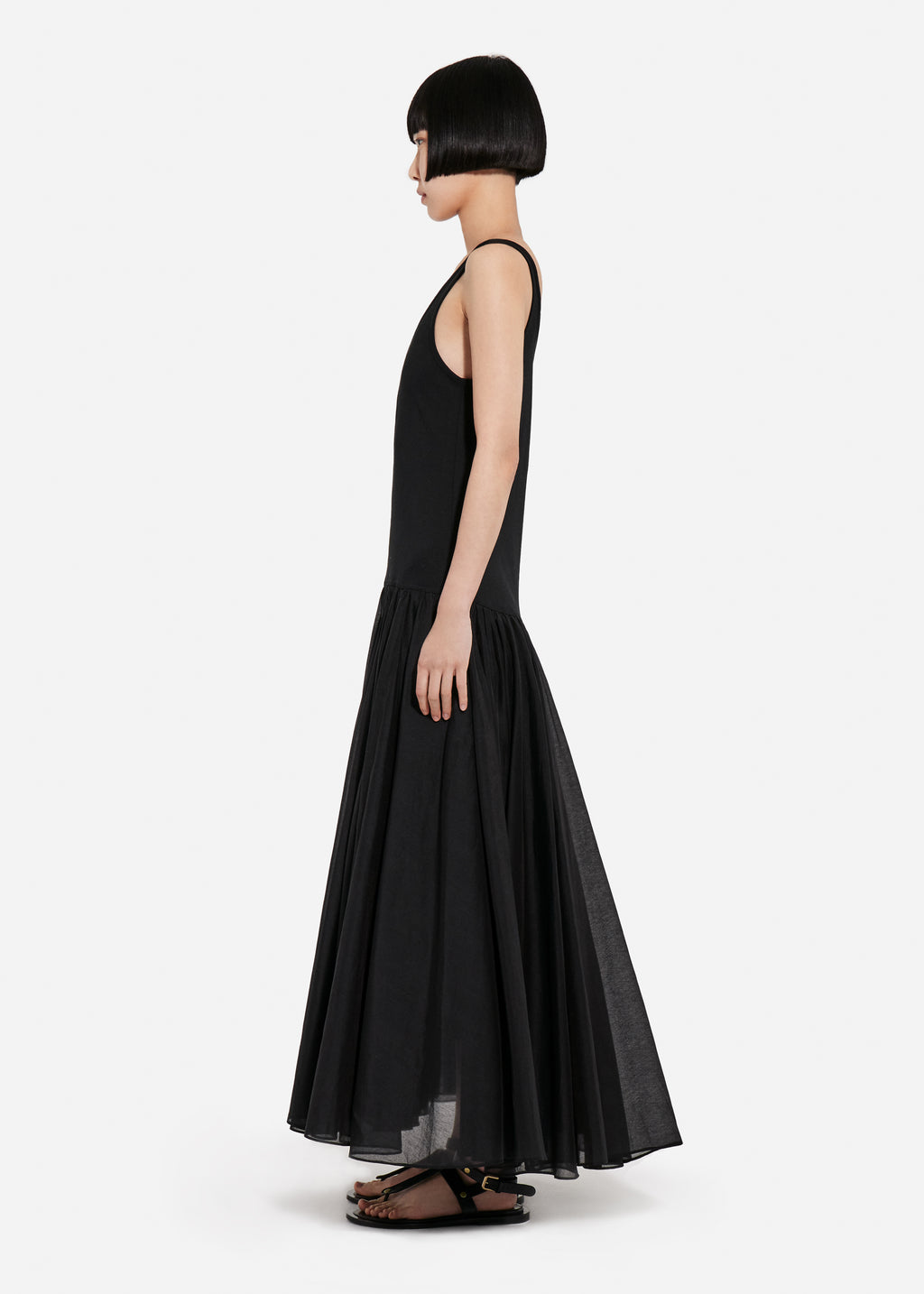 Crinoline Double Layer Dress in Cotton Silk Voile - Black - CO