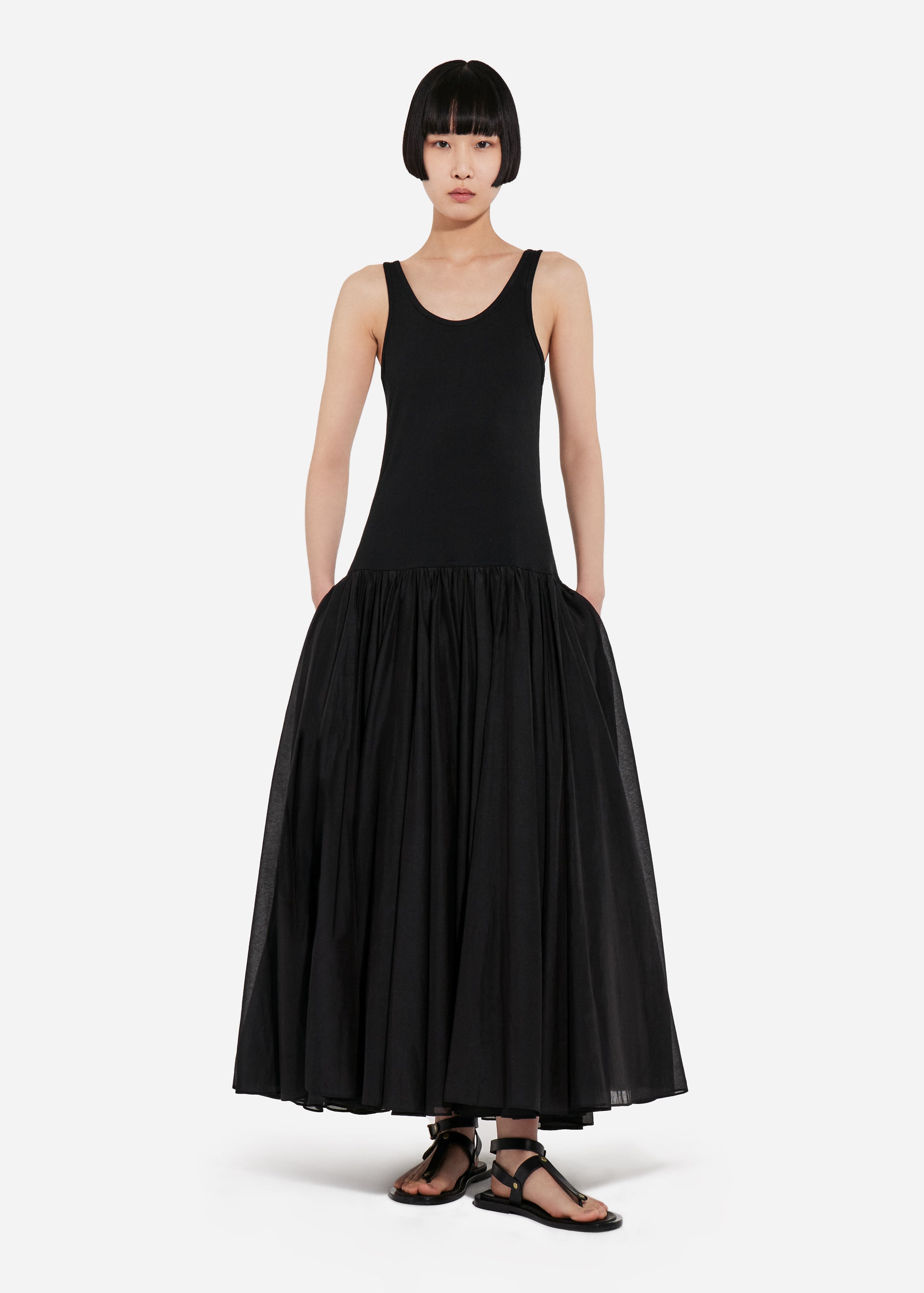 Crinoline Double Layer Dress in Cotton Silk Voile - Black