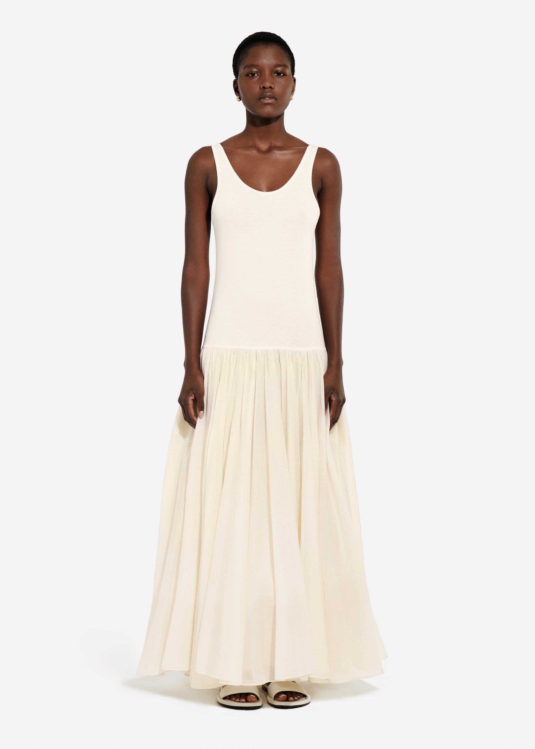 Crinoline Double Layer Dress in Cotton Silk Voile - Pearl