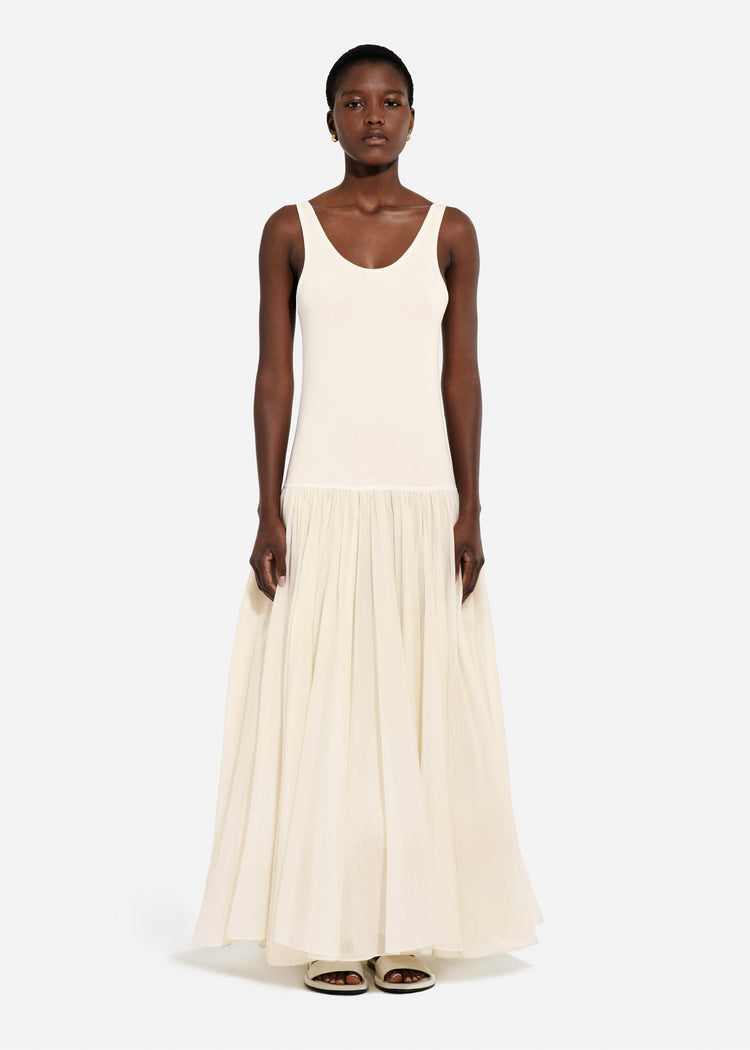 Crinoline Double Layer Dress in Cotton Silk Voile - Pearl, image 4 of 5