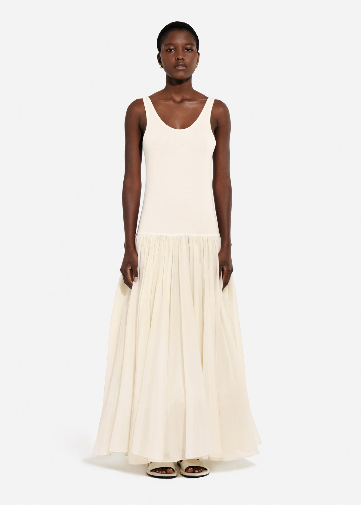 Crinoline Double Layer Dress in Cotton Silk Voile - Pearl, image 4 of 5