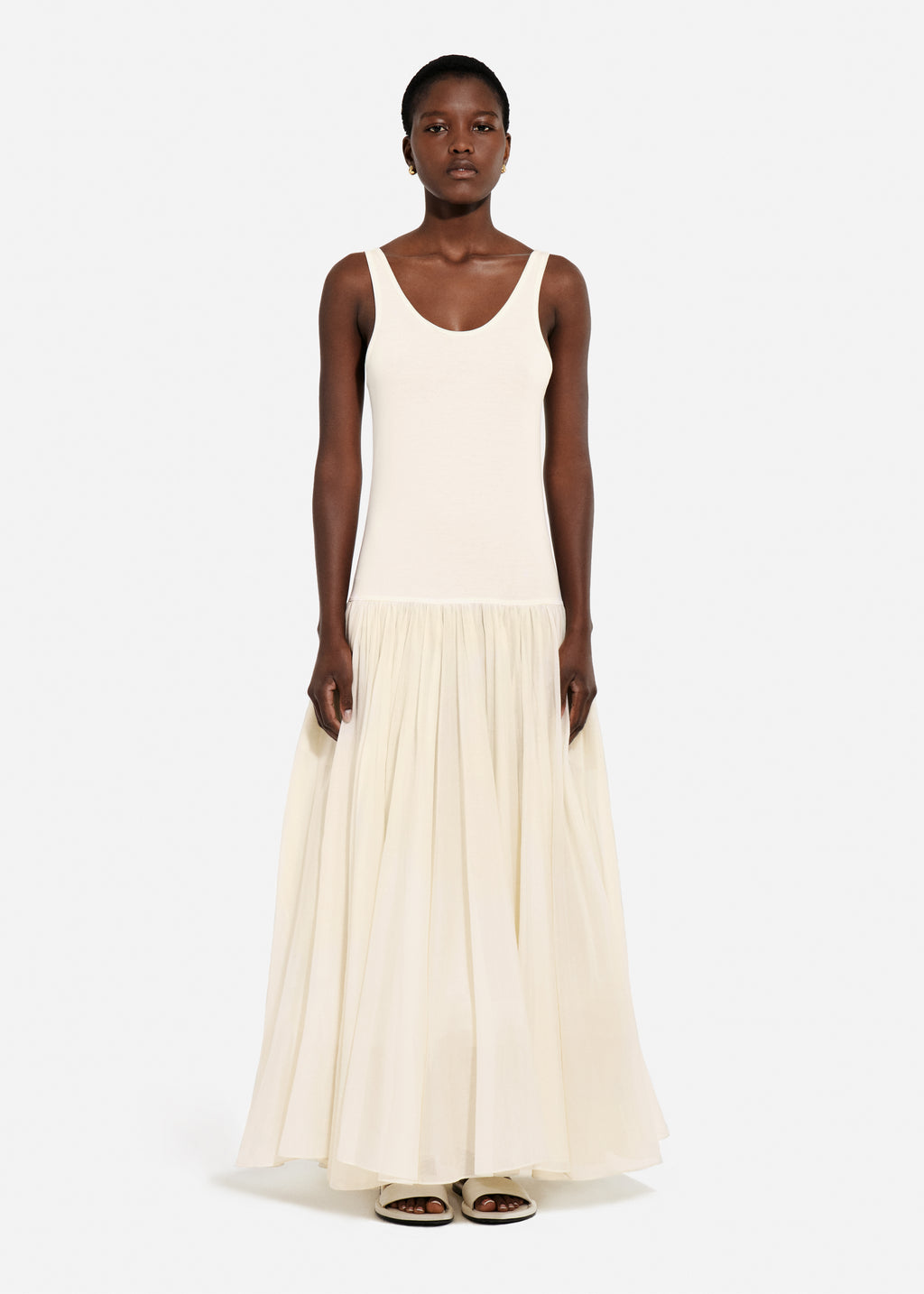 Crinoline Double Layer Dress in Cotton Silk Voile - Pearl - CO