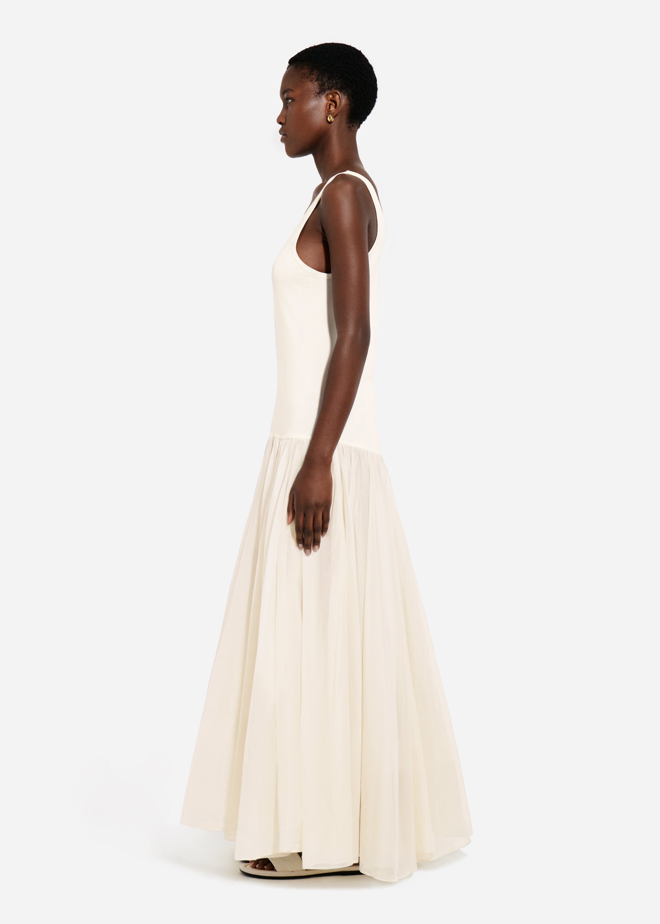 Crinoline Double Layer Dress in Cotton Silk Voile - Pearl