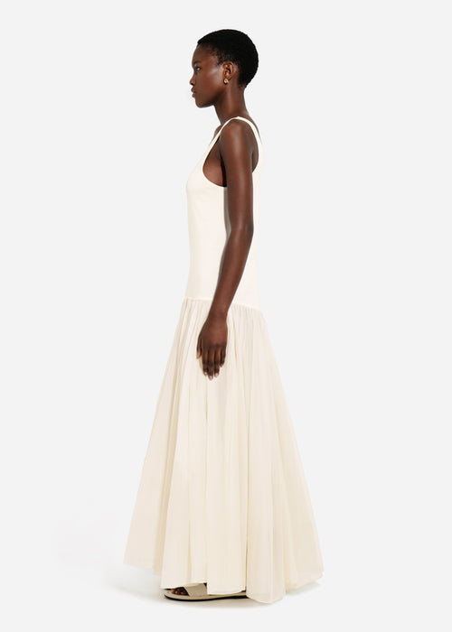 Crinoline Double Layer Dress in Cotton Silk Voile - Pearl, image 2 of 5