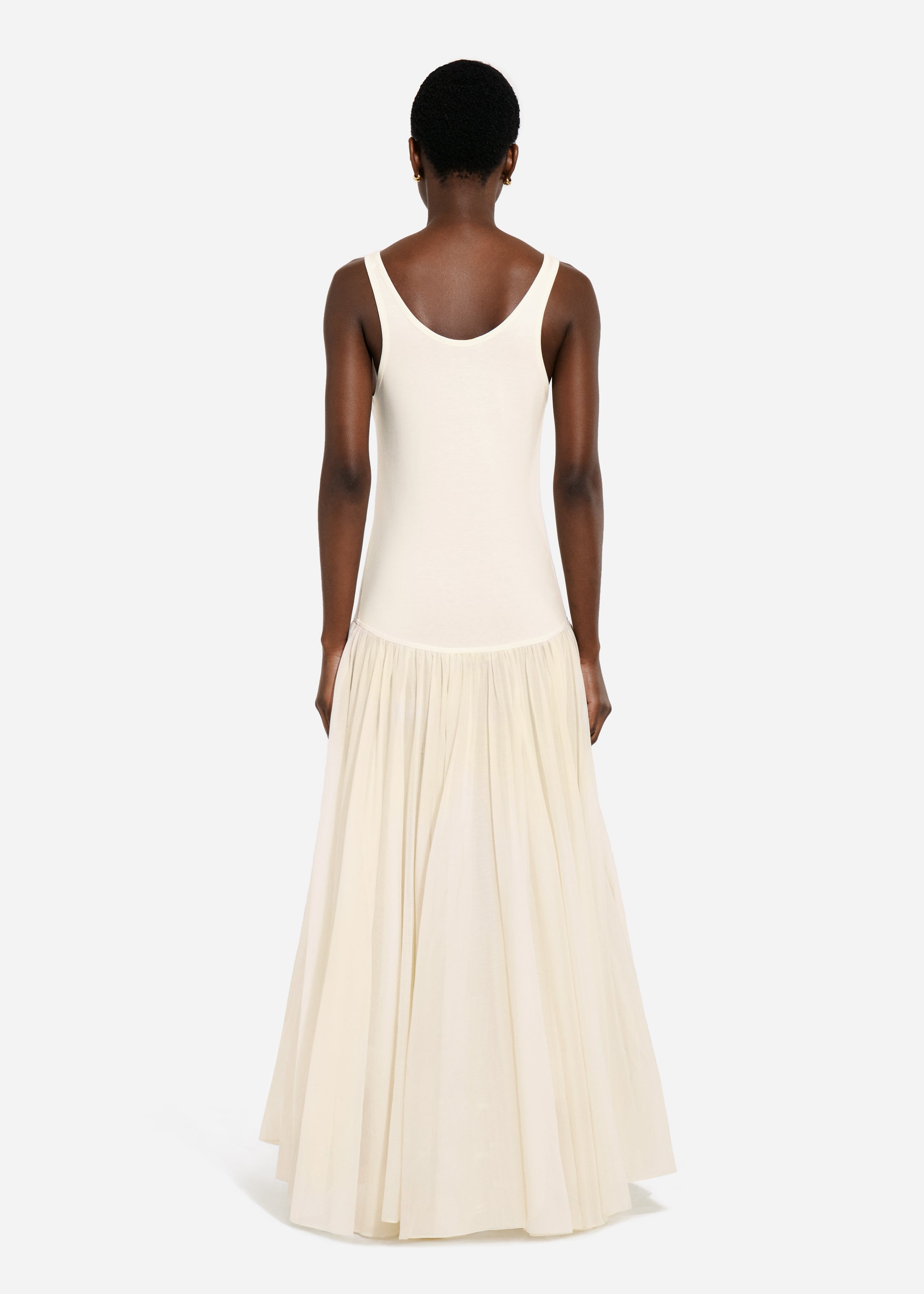 Crinoline Double Layer Dress in Cotton Silk Voile - Pearl