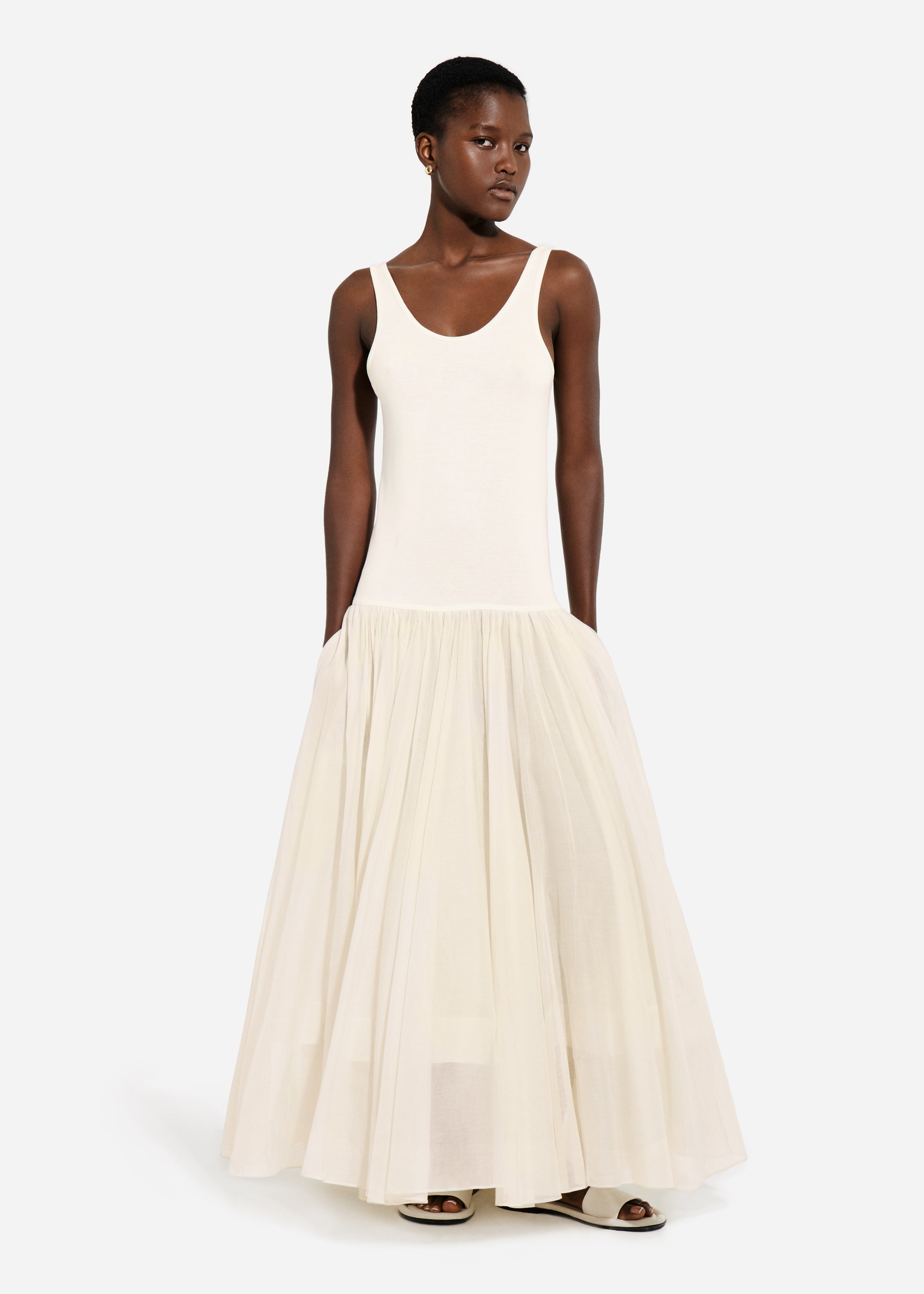 Crinoline Double Layer Dress in Cotton Silk Voile - Pearl | CO Crinoline Double Layer Dress in Cotton Silk Voile - Pearl | CO
