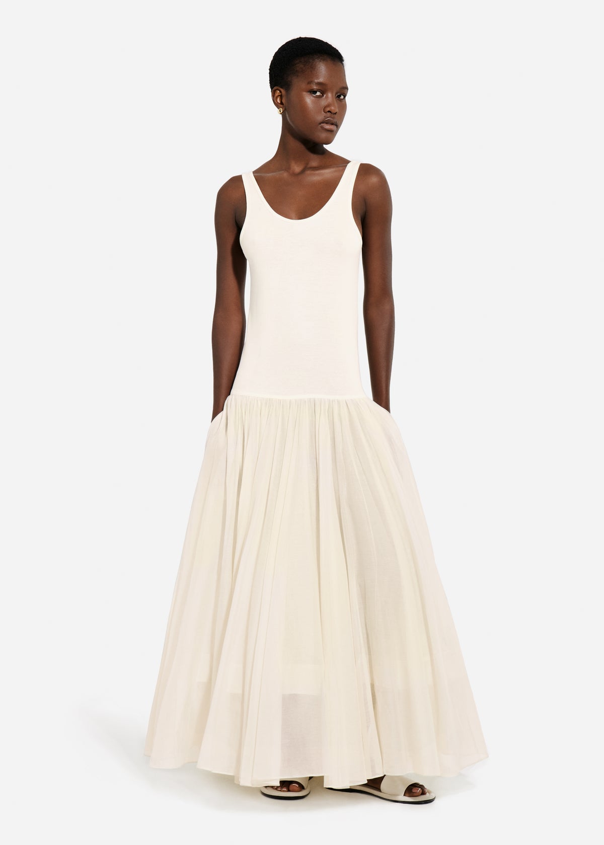 Crinoline Double Layer Dress in Cotton Silk Voile - Pearl, image 1 of 5