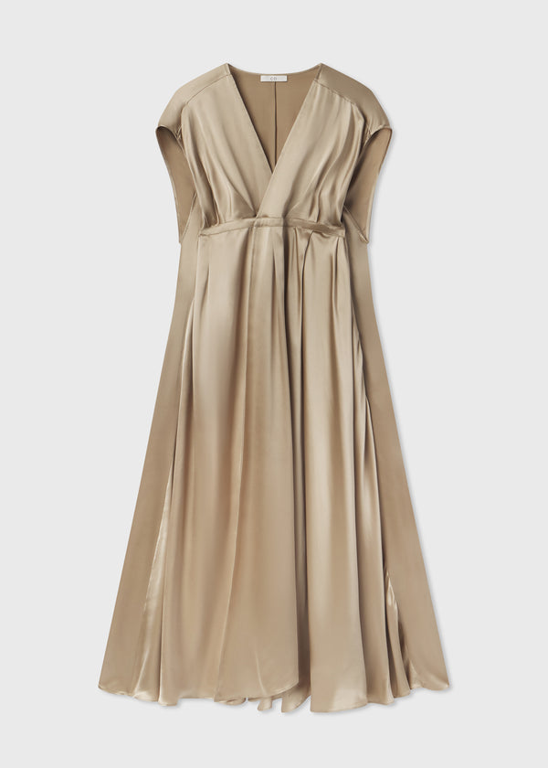 Caped Back Dress in Silk Charmeuse - Sesame - CO