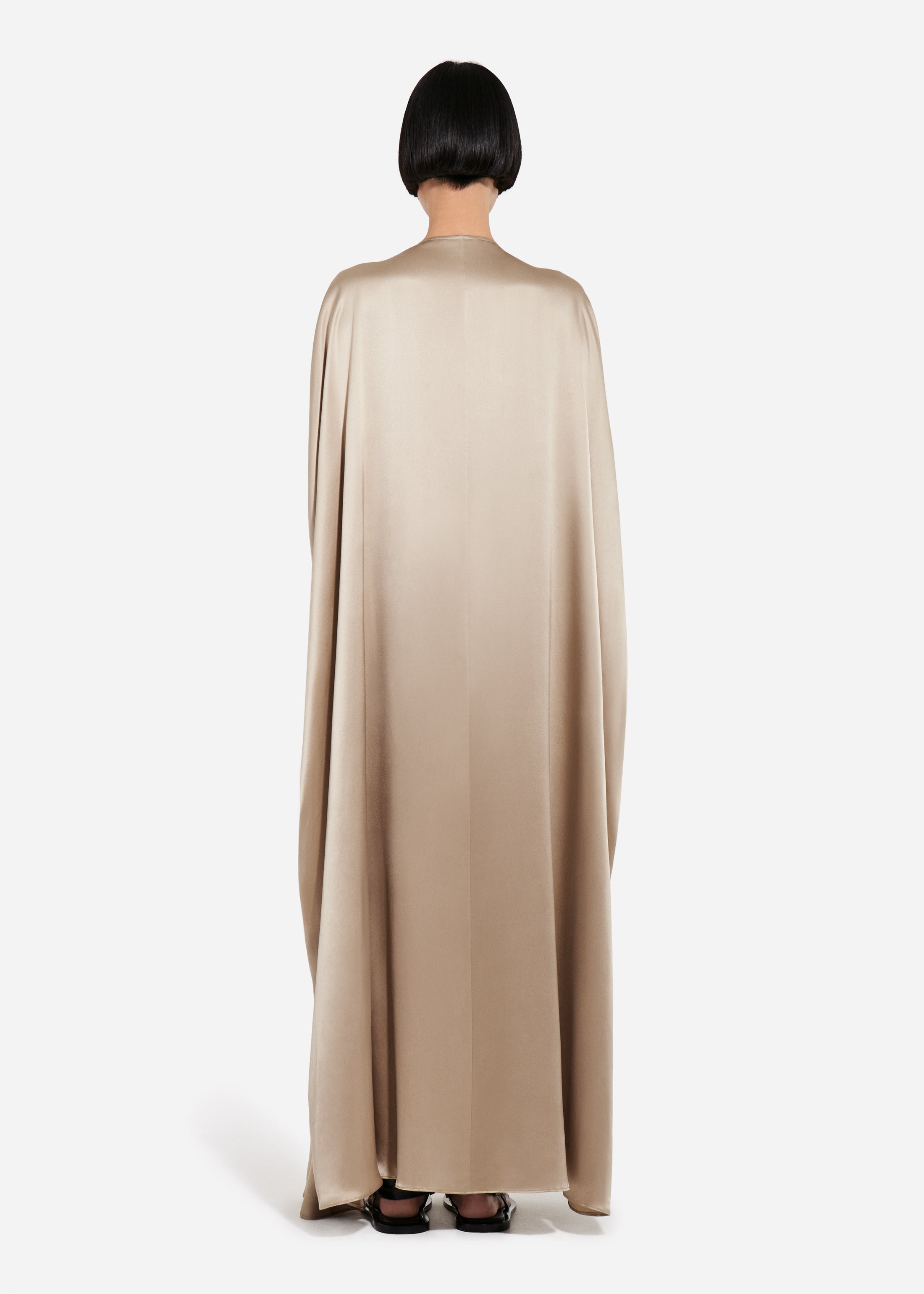 Caped Back Dress in Silk Charmeuse - Sesame