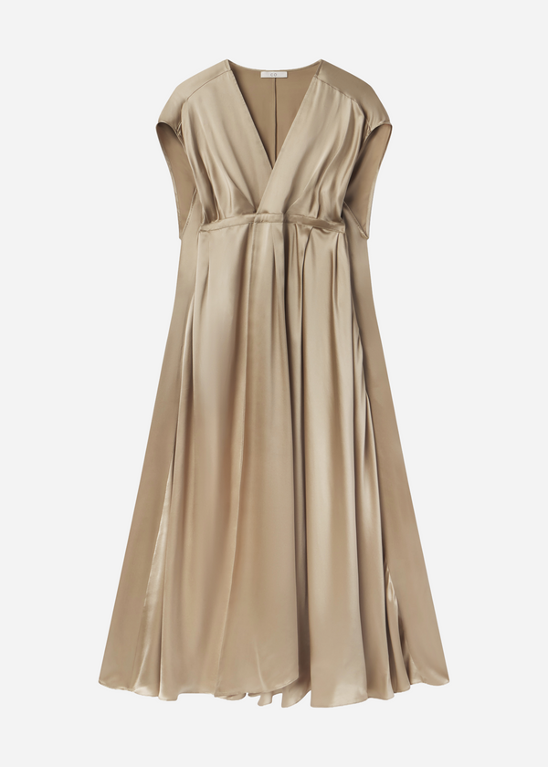 Caped Back Dress in Silk Charmeuse - Sesame - CO