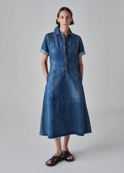 ワンピース INDIGO DENIM MIDI DRESS Indigo Denim Midi Dress – self-portrait-US