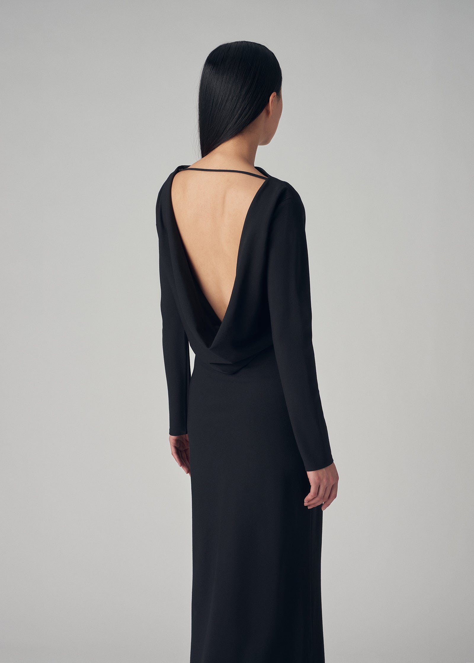 Cowl Back Dress in Stretch Crepe - Black - CO Collections