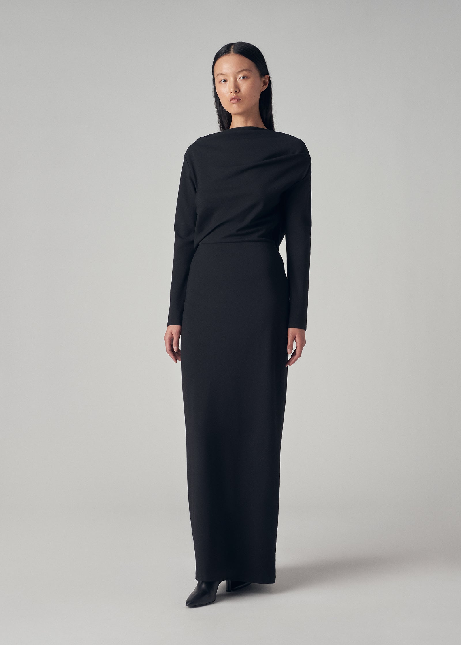 Cowl Back Dress in Stretch Crepe - Black - CO Collections