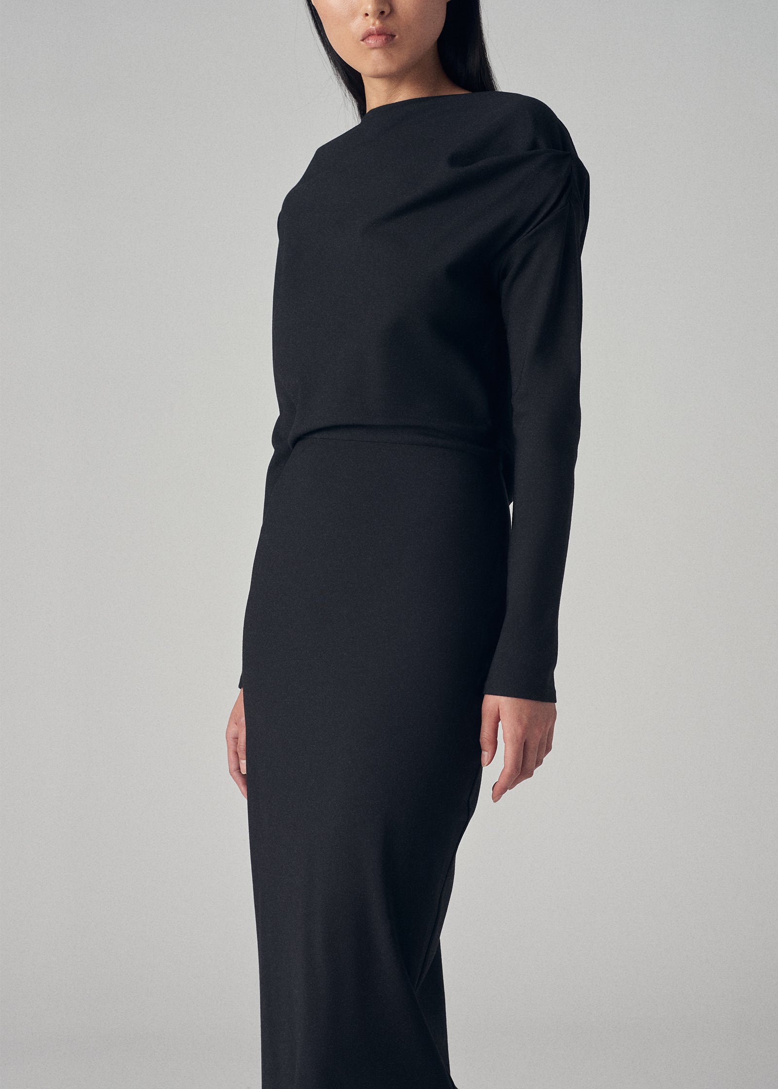 Cowl Back Dress in Stretch Crepe - Black - CO Collections