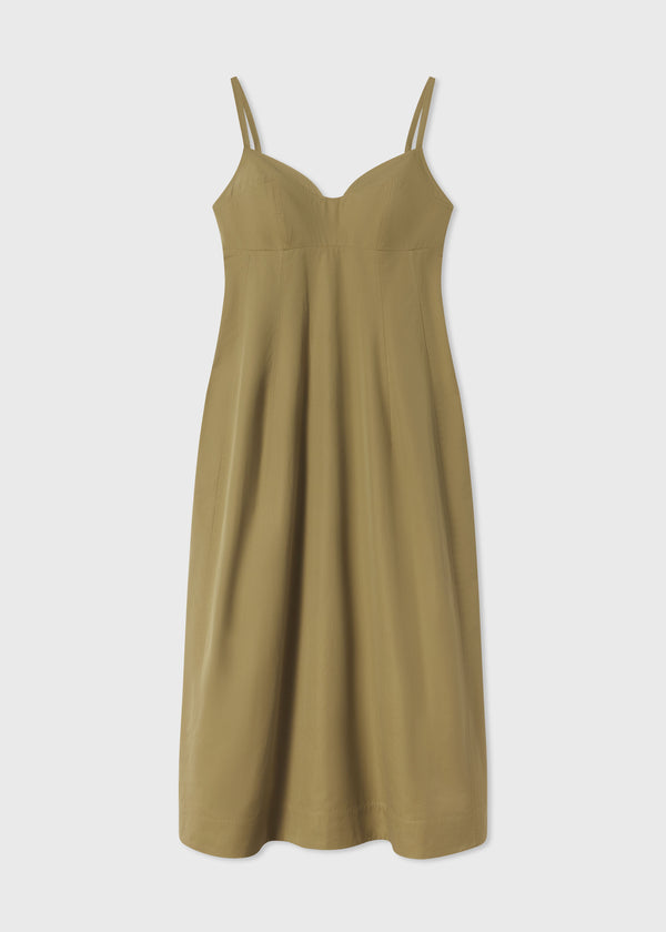 Bustier Midi Dress in Cotton Poplin - Aloe - CO