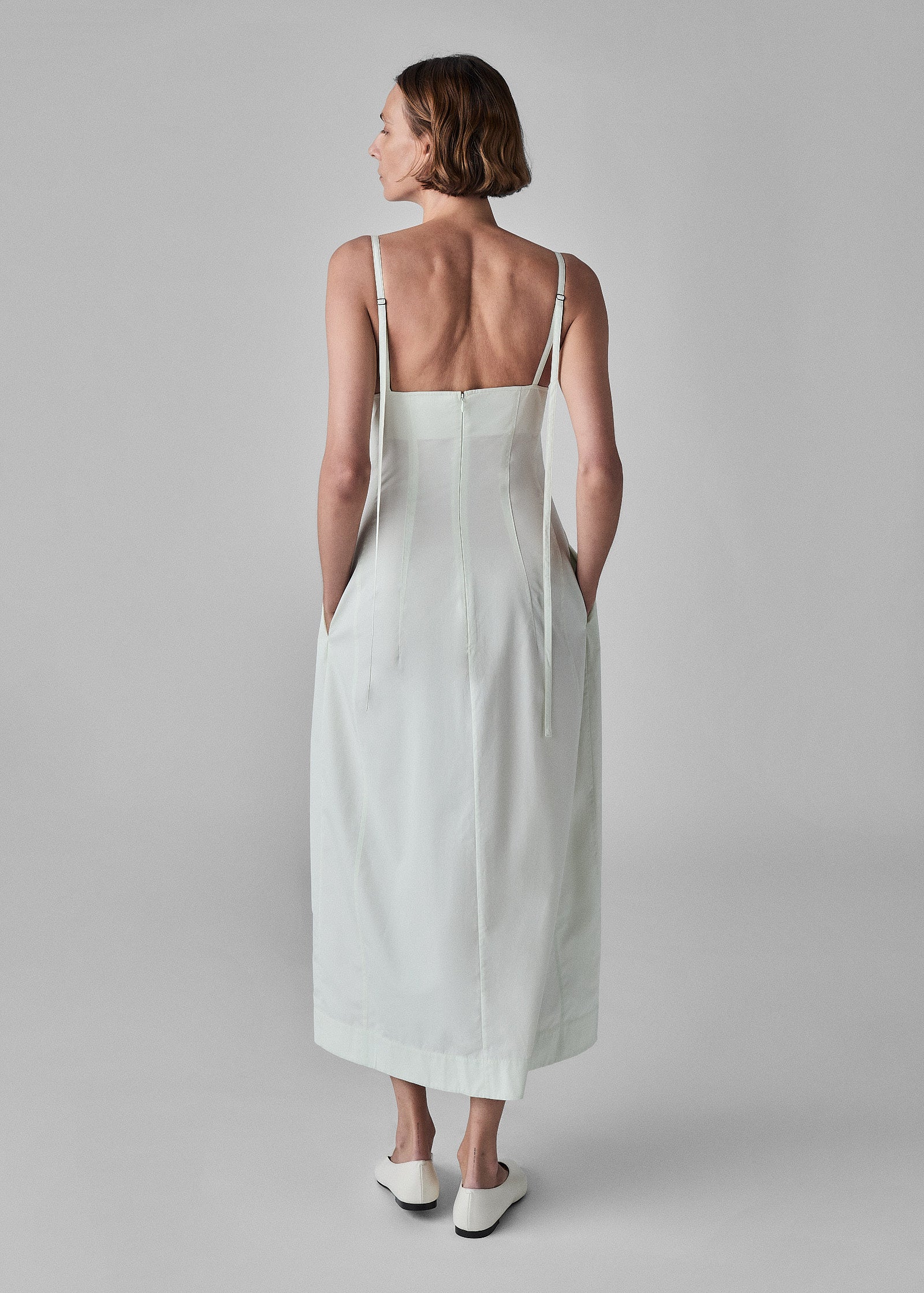 Slip Dress in Cotton Poplin- Frost