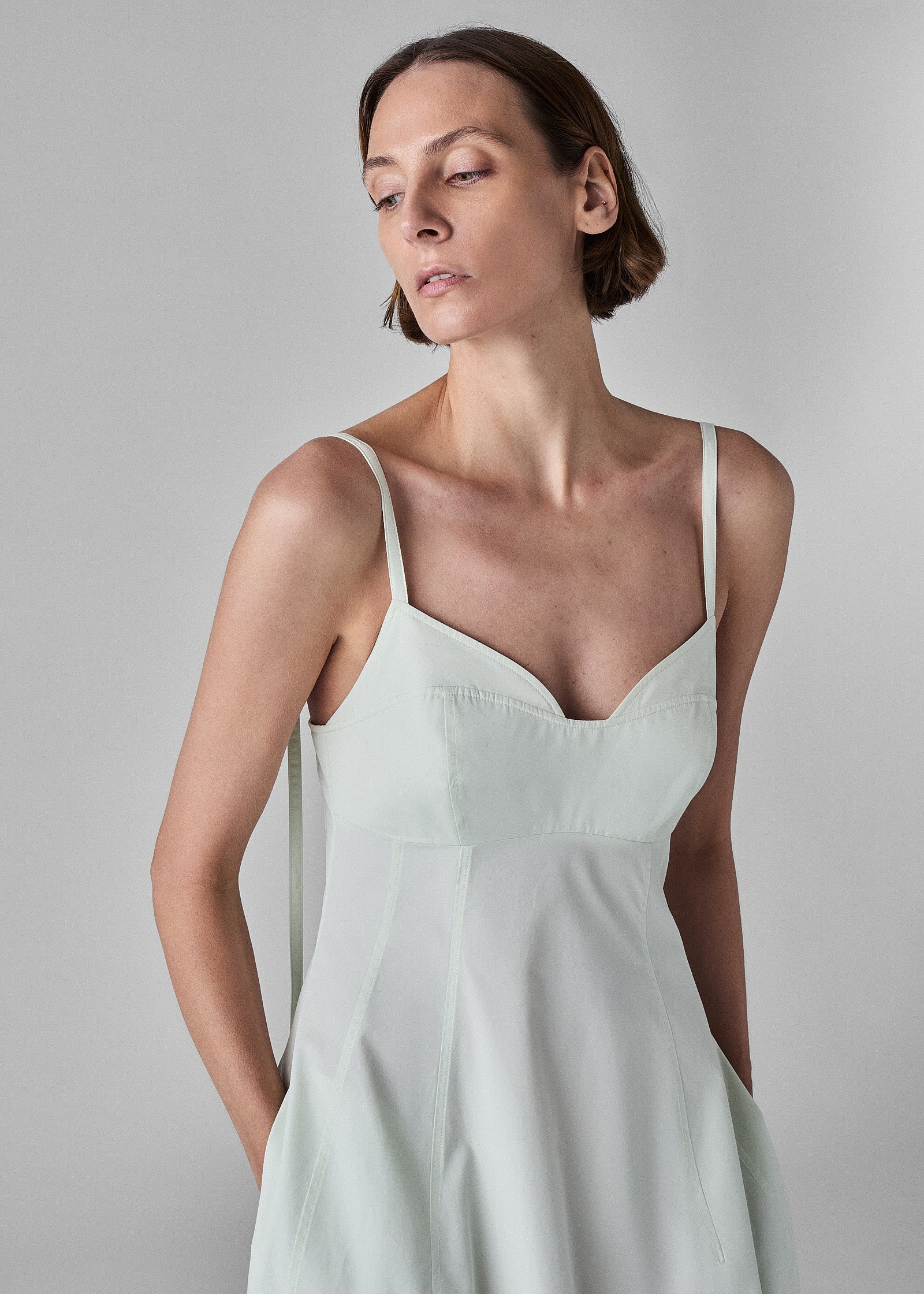 Slip Dress in Cotton Poplin- Frost