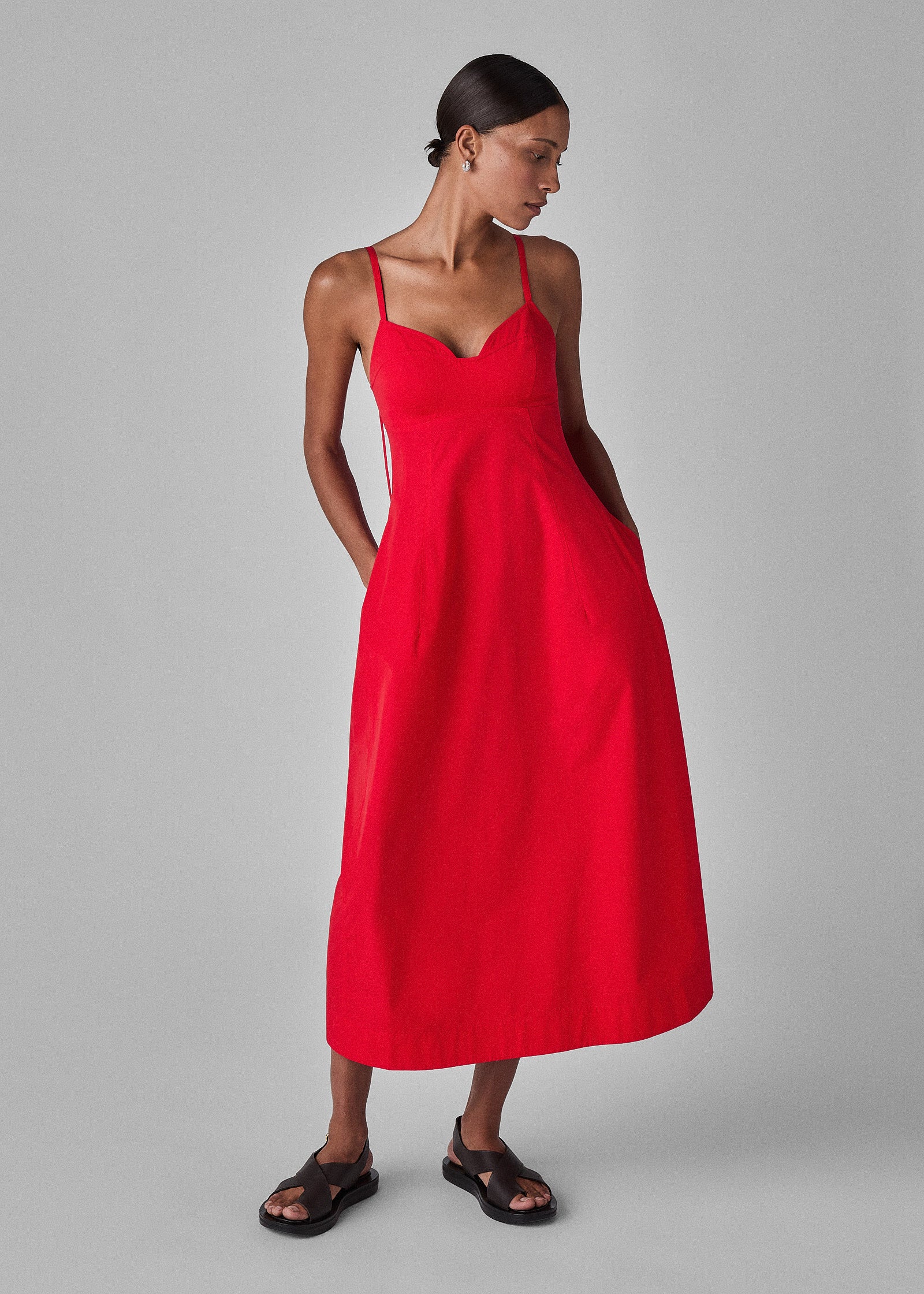 Bustier Dress in Cotton Poplin - Red