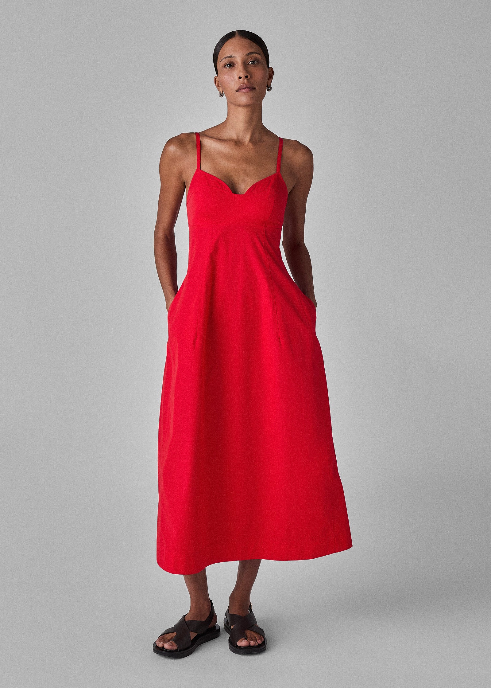 Bustier Dress in Cotton Poplin - Red