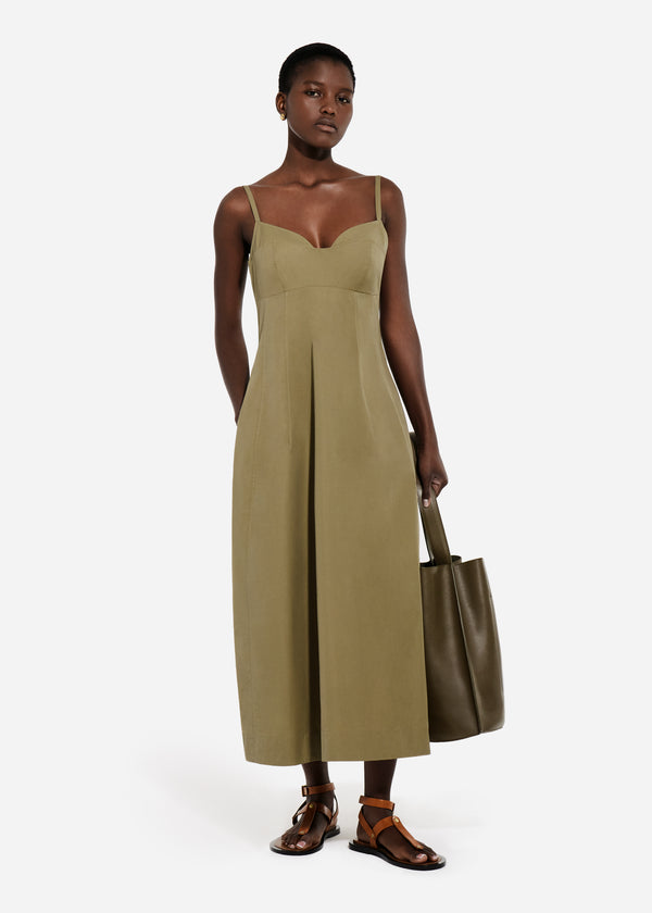 Bustier Midi Dress in Cotton Poplin - Aloe - CO